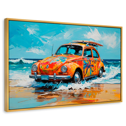 Cuadros Decorativos Canvas Revolution | Vocho Vacacional | Rectangular | Portada | Marco Dorado