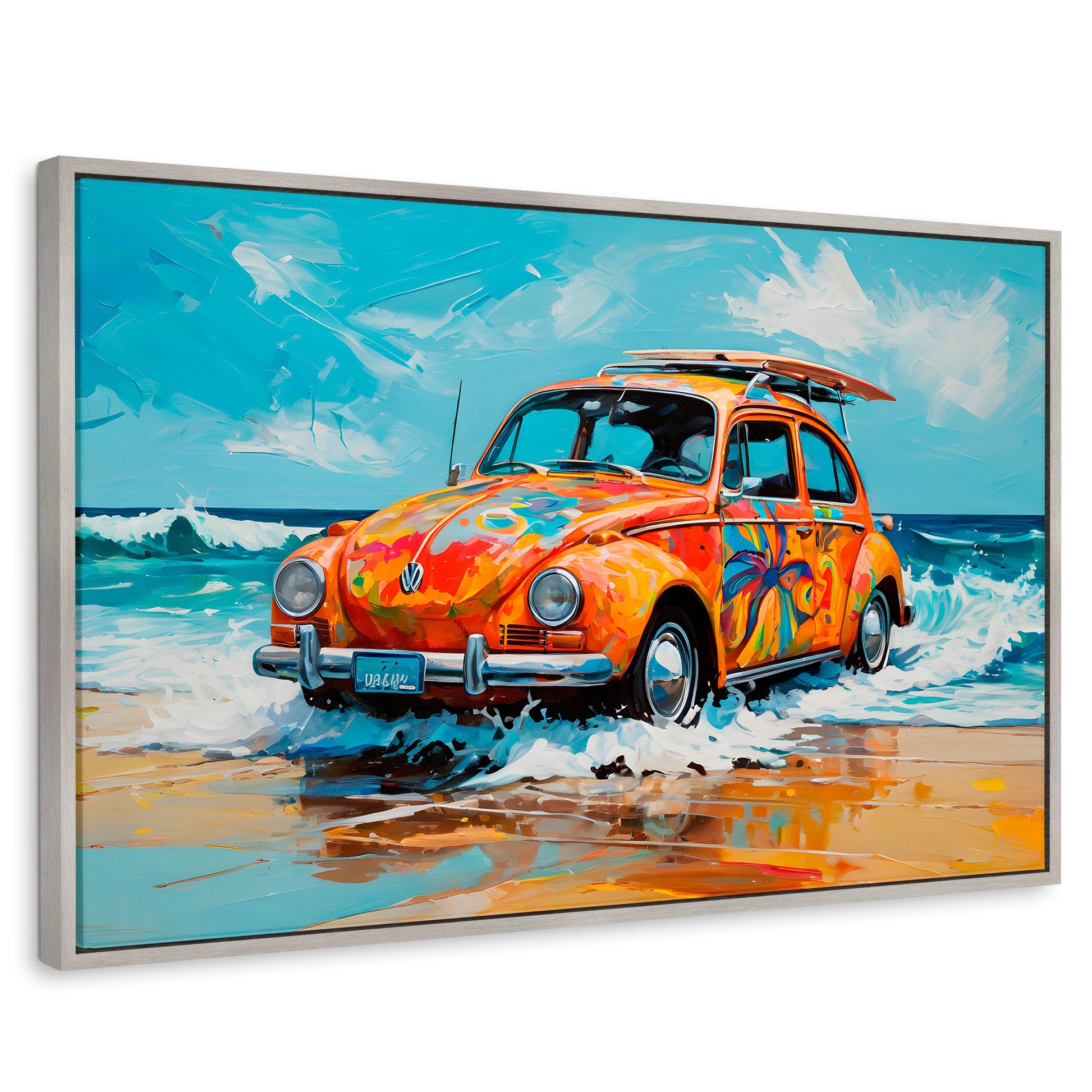 Cuadros Decorativos Canvas Revolution | Vocho Vacacional | Rectangular | Portada | Marco Plateado