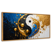 Cuadros Decorativos Canvas Revolution | Yin Yang Dorado | Panoramico | Portada | Marco Negro