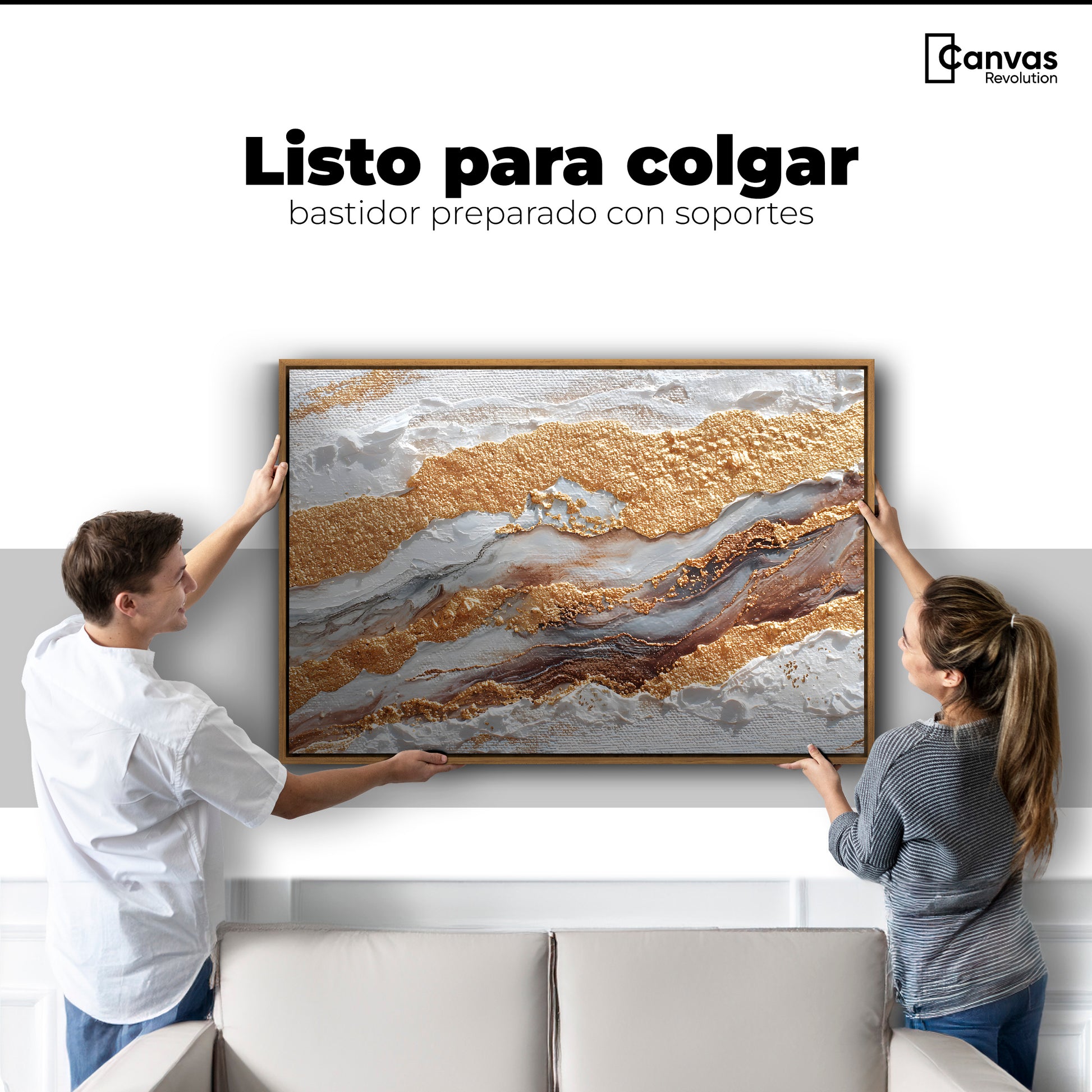 Cuadro Decorativo Abstracto Oro y Beige - Colgar