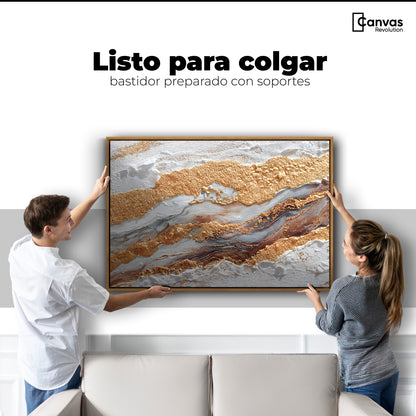 Cuadro Decorativo Abstracto Oro y Beige - Colgar