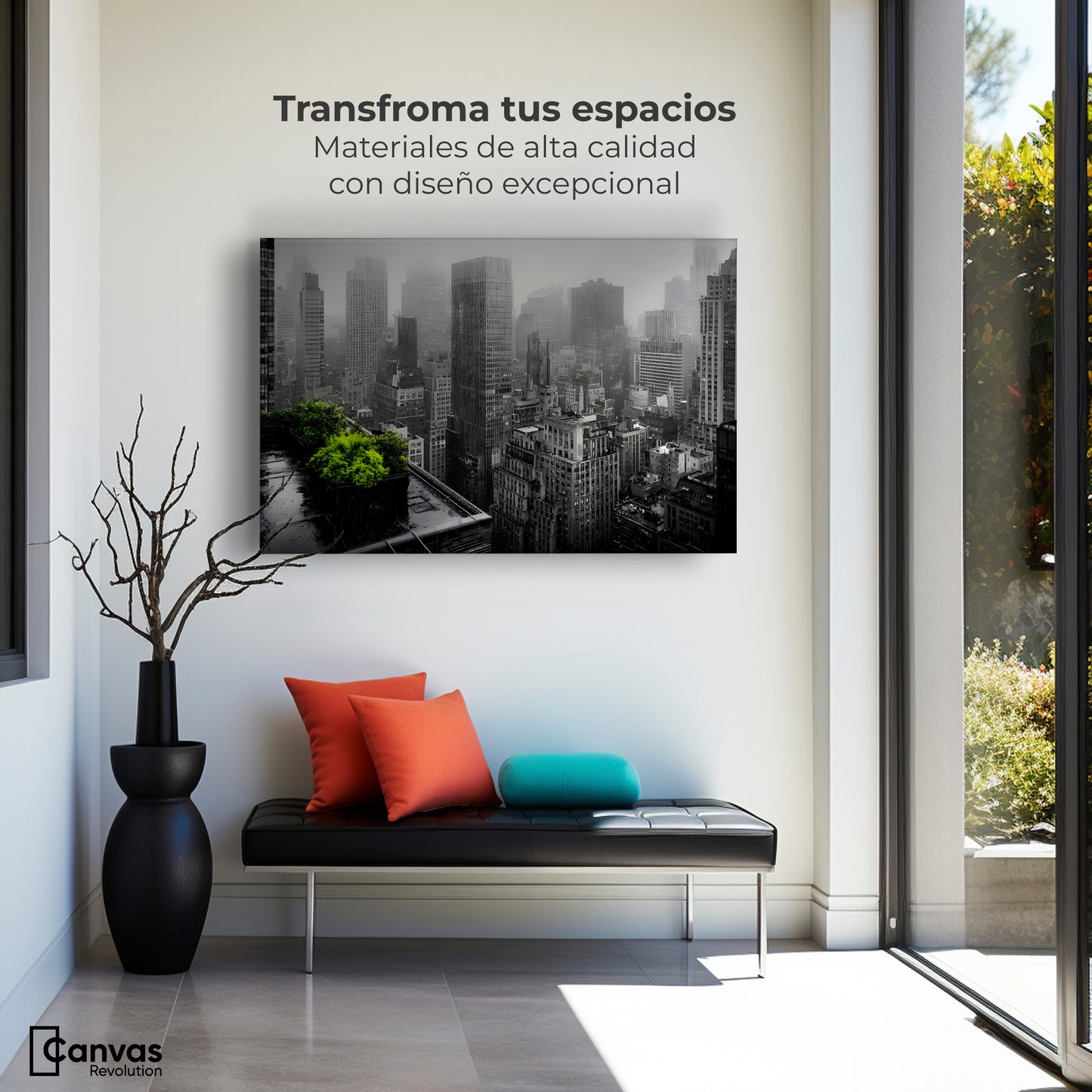 Cuadro Decorativo Ciudad Niebla Gris - Montaje 1