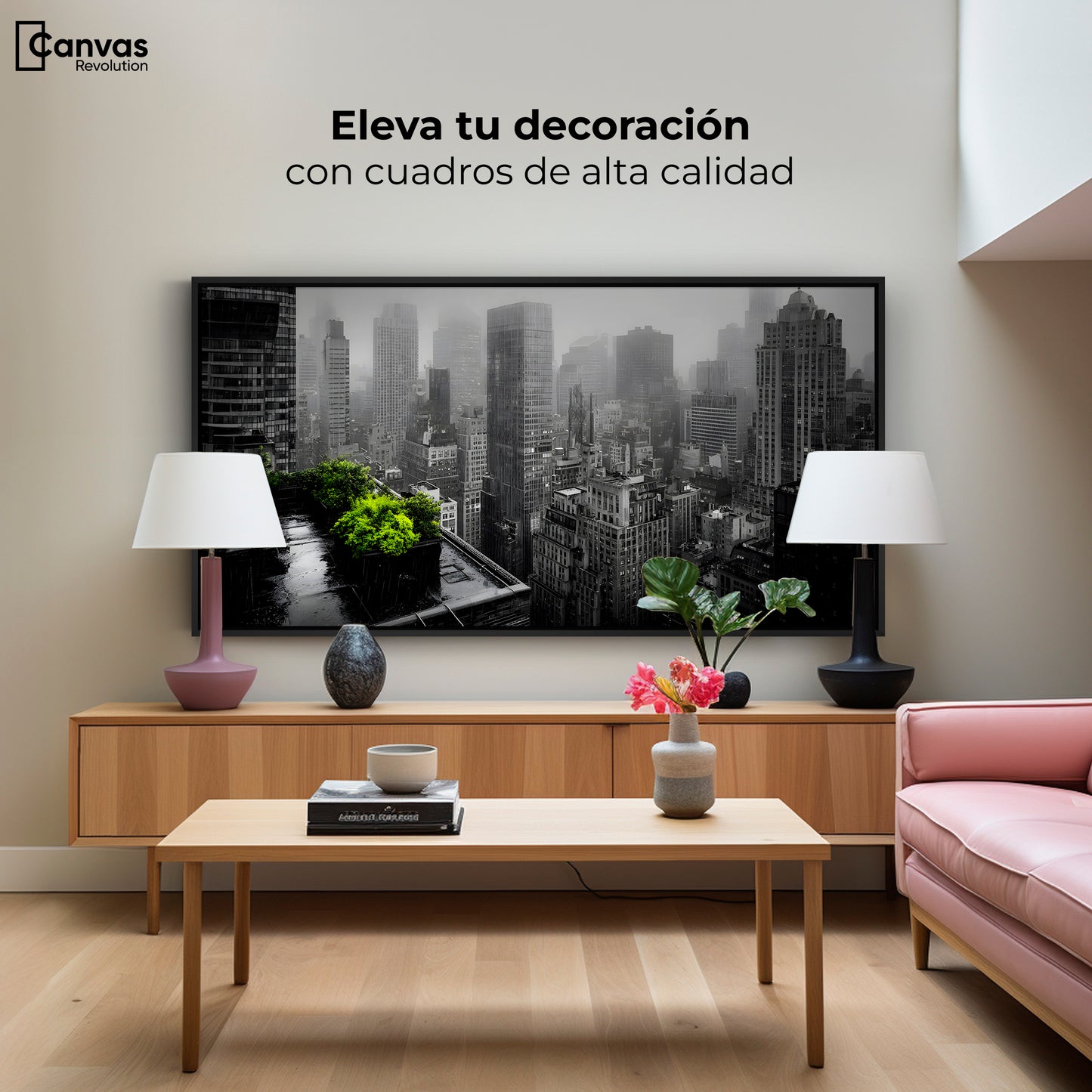 Cuadro Decorativo Ciudad Niebla Gris - Montaje 2