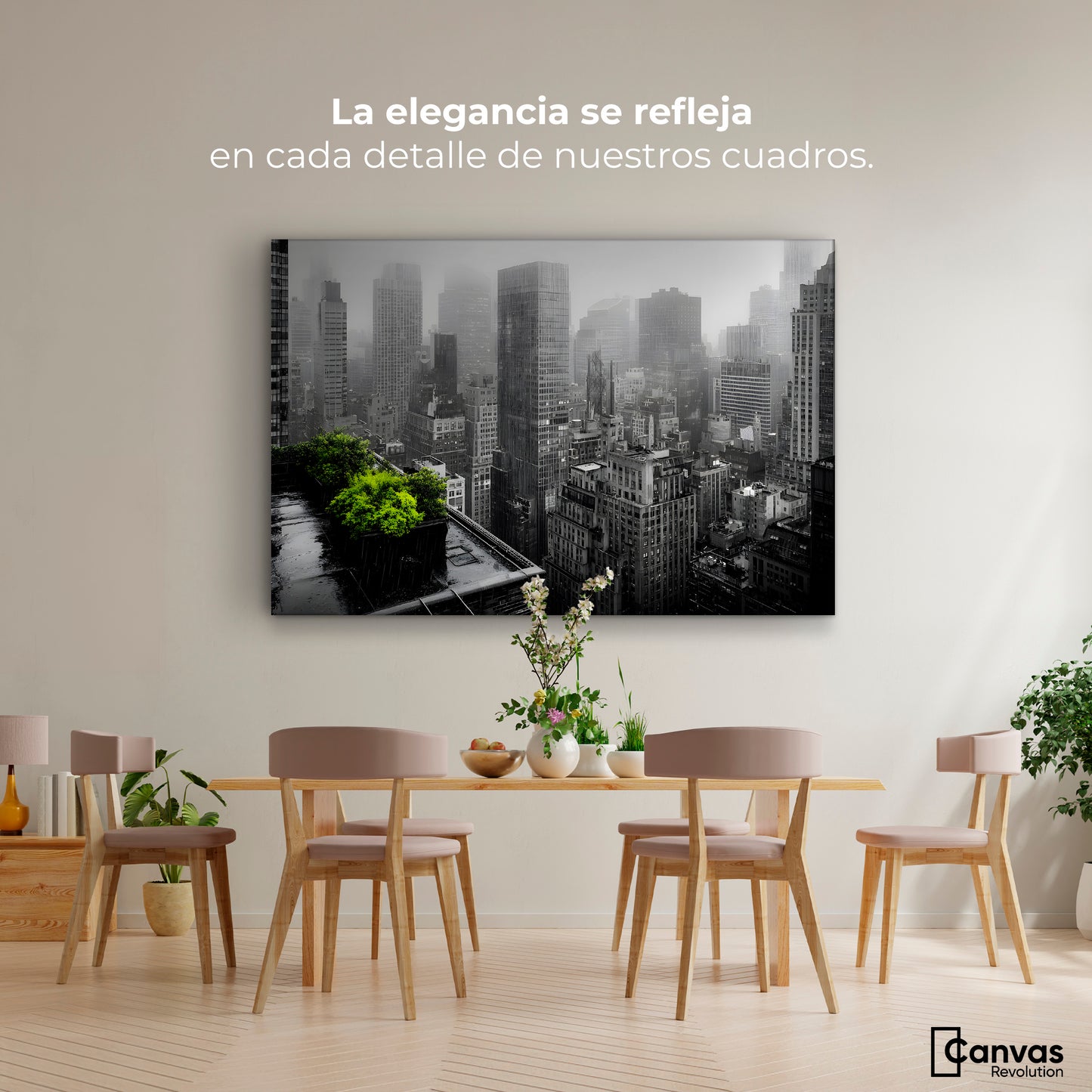 Cuadro Decorativo Ciudad Niebla Gris - Montaje 4
