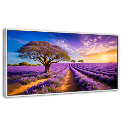 Cuadros Decorativos Canvas Revolution | Cuadro Decorativo Lavanda Atardecer | Panorámico | Marco Dorado