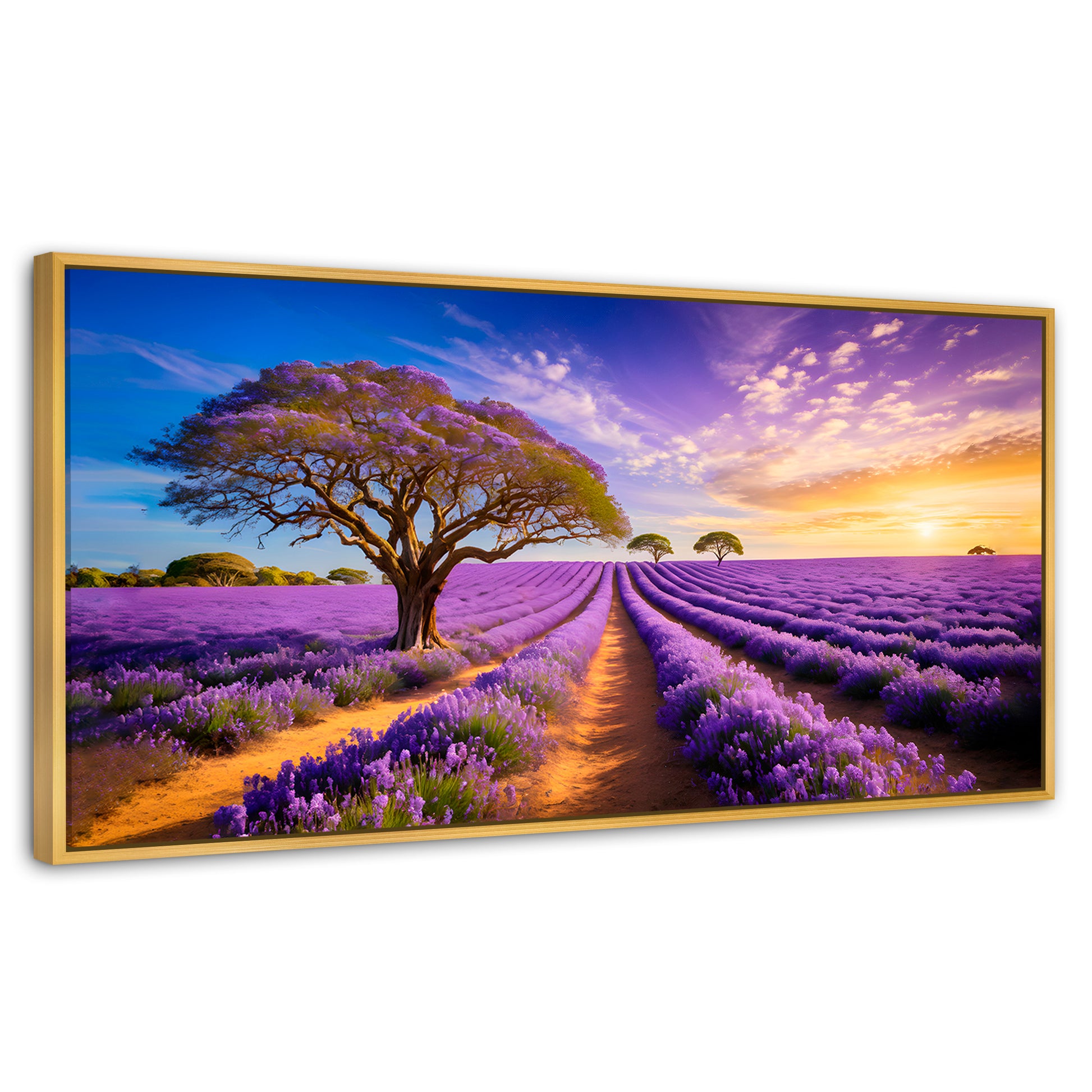 Cuadros Decorativos Canvas Revolution | Cuadro Decorativo Lavanda Atardecer | Panorámico | Marco Madera