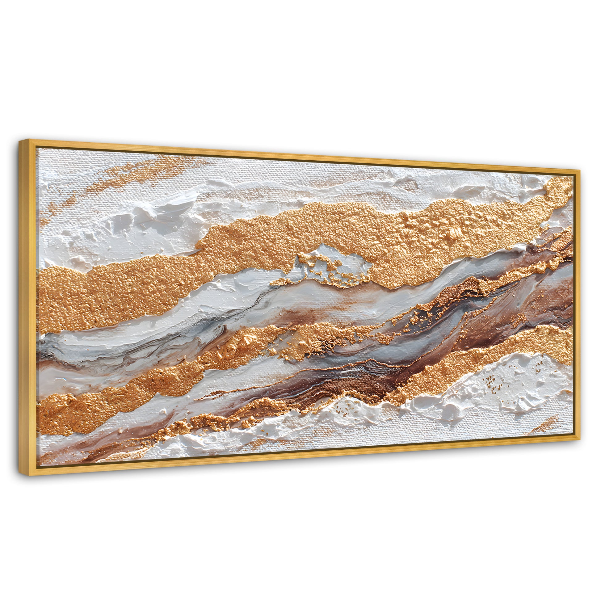Cuadros Decorativos Canvas Revolution | Cuadro Decorativo Abstracto Oro y Beige | Panorámico | Marco Madera