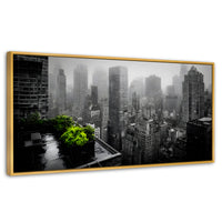 Cuadros Decorativos Canvas Revolution | Cuadro Decorativo Ciudad Niebla Gris | Panorámico | Marco Madera