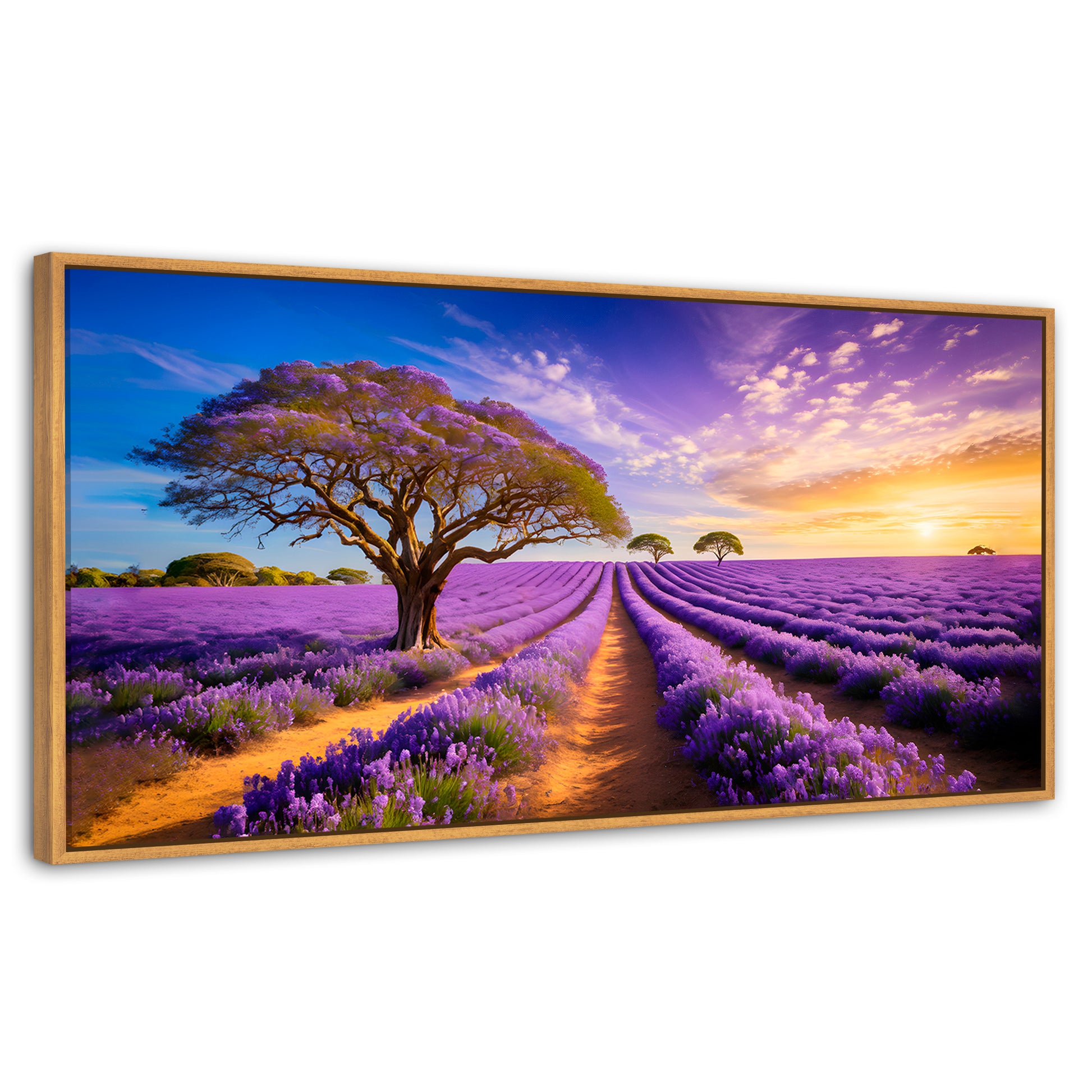 Cuadros Decorativos Canvas Revolution | Cuadro Decorativo Lavanda Atardecer | Panorámico | Marco Negro