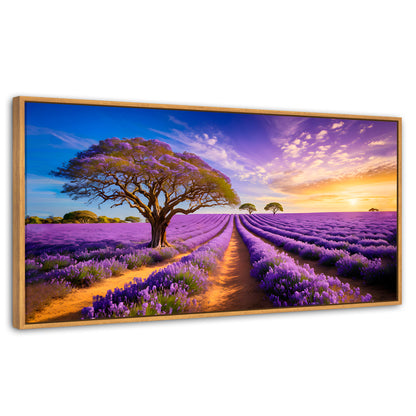 Cuadros Decorativos Canvas Revolution | Cuadro Decorativo Lavanda Atardecer | Panorámico | Marco Negro