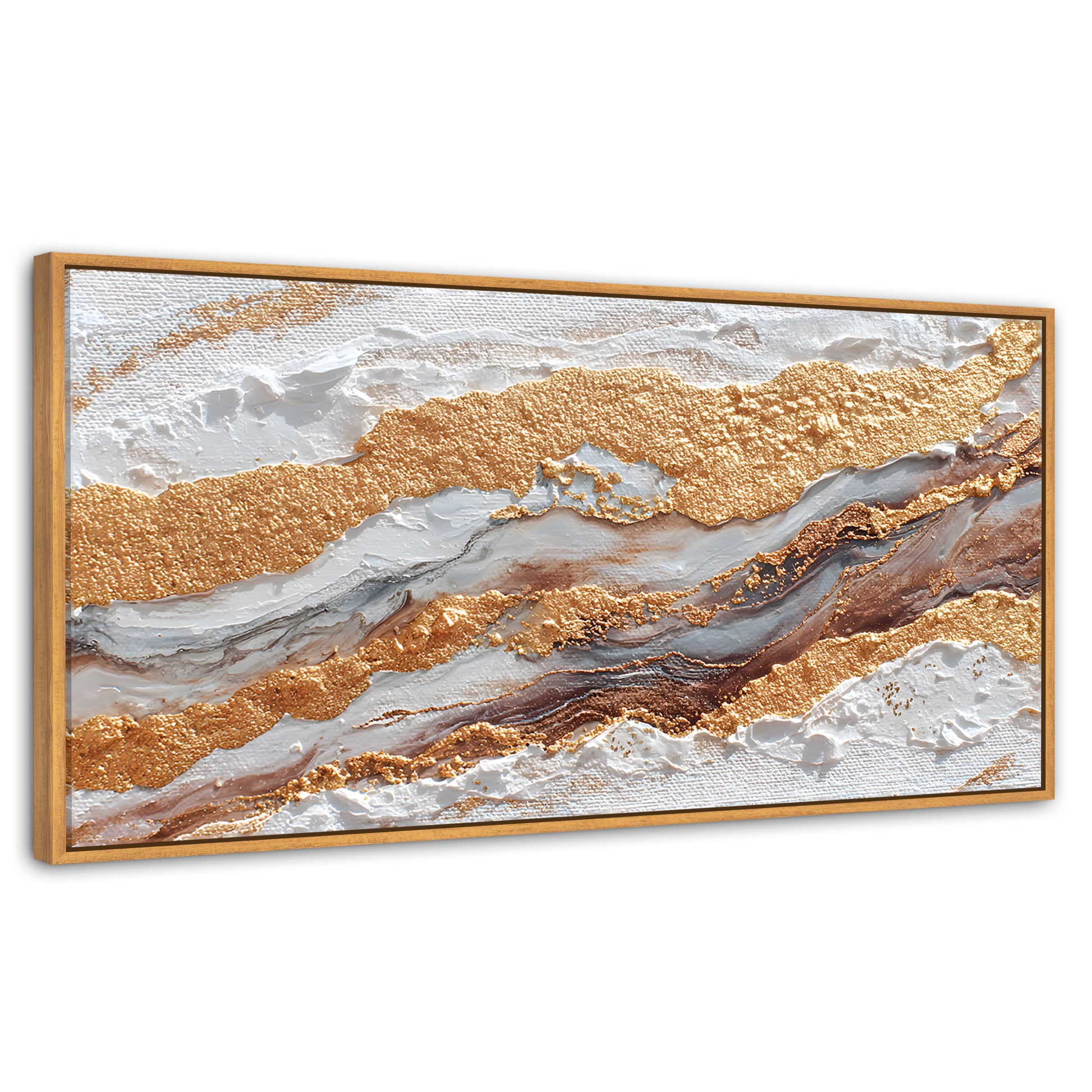 Cuadros Decorativos Canvas Revolution | Cuadro Decorativo Abstracto Oro y Beige | Panorámico | Marco Negro