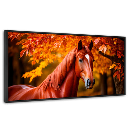 Cuadros Decorativos Canvas Revolution | Cuadro Decorativo Luz Caballo Otoñal | Panorámico | Marco Negro