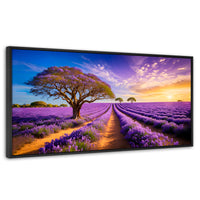 Cuadros Decorativos Canvas Revolution | Cuadro Decorativo Lavanda Atardecer | Panorámico | Marco Plateado