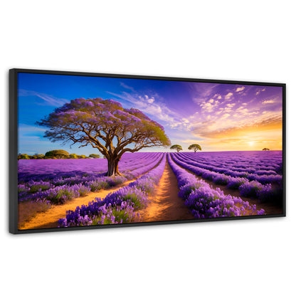 Cuadros Decorativos Canvas Revolution | Cuadro Decorativo Lavanda Atardecer | Panorámico | Marco Plateado