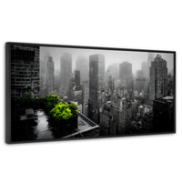 Cuadros Decorativos Canvas Revolution | Cuadro Decorativo Ciudad Niebla Gris | Panorámico | Marco Plateado