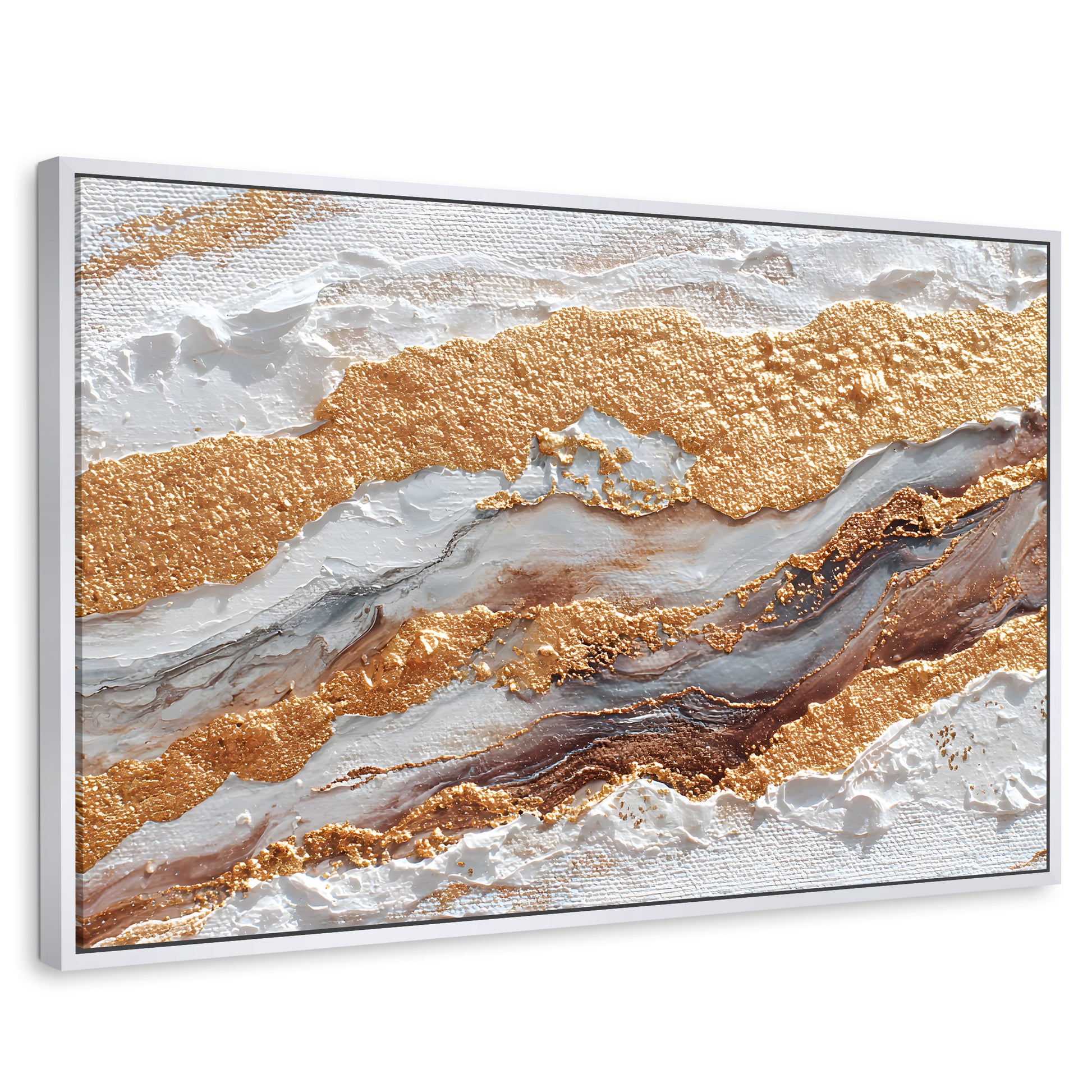 Cuadros Decorativos Canvas Revolution | Cuadro Decorativo Abstracto Oro y Beige | Rectangular | Marco Blanco