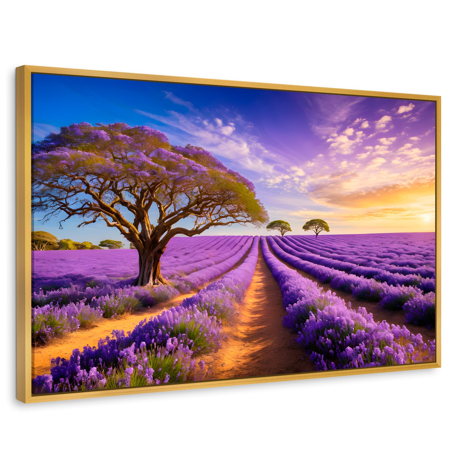 Cuadros Decorativos Canvas Revolution | Cuadro Decorativo Lavanda Atardecer | Rectangular | Marco Dorado