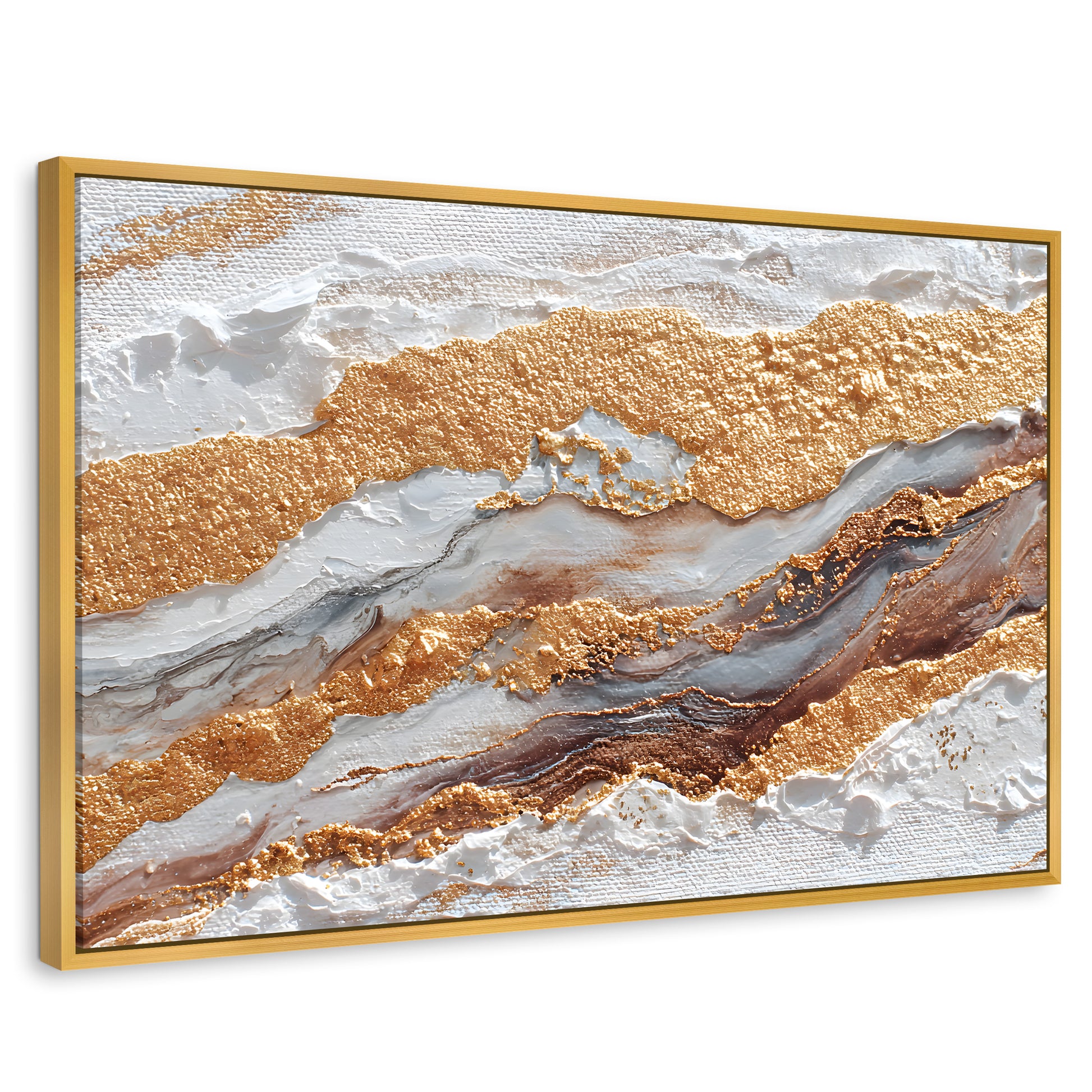 Cuadros Decorativos Canvas Revolution | Cuadro Decorativo Abstracto Oro y Beige | Rectangular | Marco Dorado