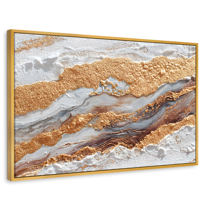 Cuadros Decorativos Canvas Revolution | Cuadro Decorativo Abstracto Oro y Beige | Rectangular | Marco Dorado