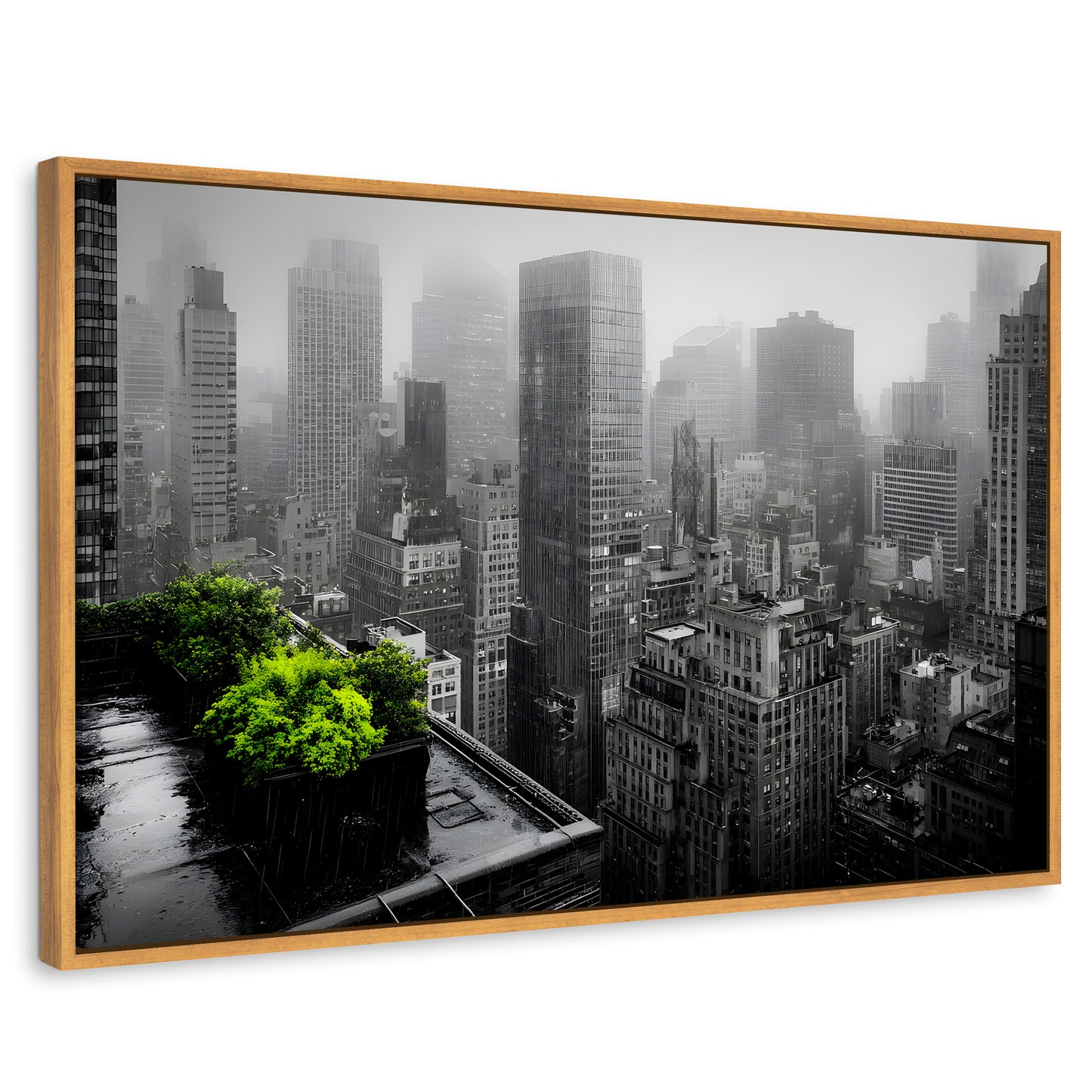 Cuadros Decorativos Canvas Revolution | Cuadro Decorativo Ciudad Niebla Gris | Rectangular | Marco Madera