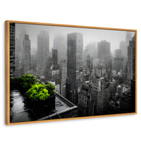 Cuadros Decorativos Canvas Revolution | Cuadro Decorativo Ciudad Niebla Gris | Rectangular | Marco Madera