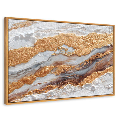 Cuadros Decorativos Canvas Revolution | Cuadro Decorativo Abstracto Oro y Beige | Rectangular | Marco Madera