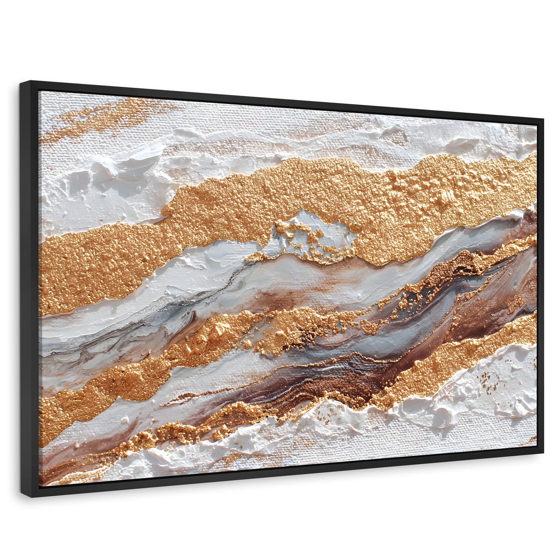 Cuadros Decorativos Canvas Revolution | Cuadro Decorativo Abstracto Oro y Beige | Rectangular | Marco Negro