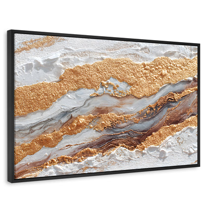 Cuadros Decorativos Canvas Revolution | Cuadro Decorativo Abstracto Oro y Beige | Rectangular | Marco Negro
