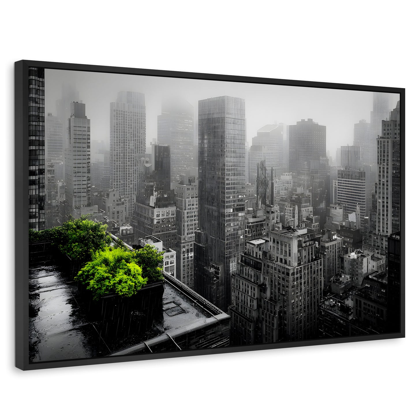Cuadros Decorativos Canvas Revolution | Cuadro Decorativo Ciudad Niebla Gris | Rectangular | Marco Negro