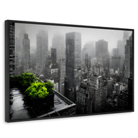 Cuadros Decorativos Canvas Revolution | Cuadro Decorativo Ciudad Niebla Gris | Rectangular | Marco Negro