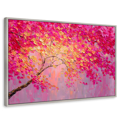 Cuadros Decorativos Canvas Revolution | Cuadro Decorativo Ramas Rosadas Arbol | Rectangular | Marco Plateado