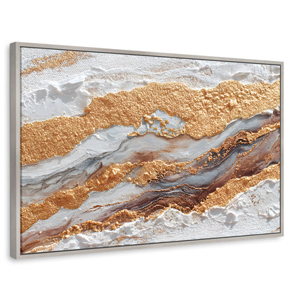 Cuadros Decorativos Canvas Revolution | Cuadro Decorativo Abstracto Oro y Beige | Rectangular | Marco Plateado