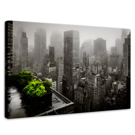 Cuadros Decorativos Canvas Revolution | Cuadro Decorativo Ciudad Niebla Gris | Rectangular | Marco Sin Marco