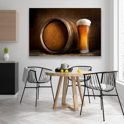 Cerveza Fría Con Barrica De Madera