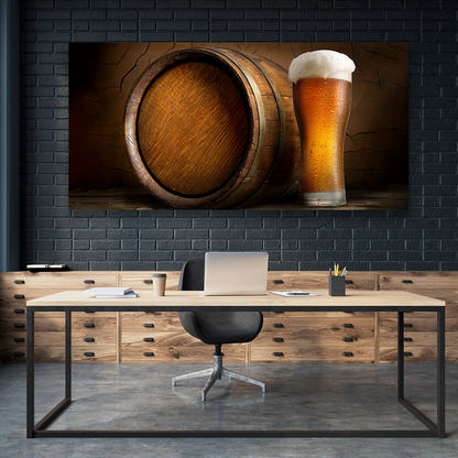 Cerveza Fría Con Barrica De Madera