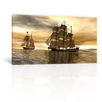 Barcos Piratas En El Mar Atardecer