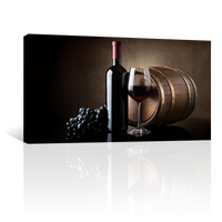 Vino Tinto Uvas Y Barril De Madera