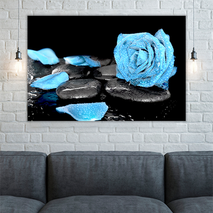 Blue Rose and Black Stones