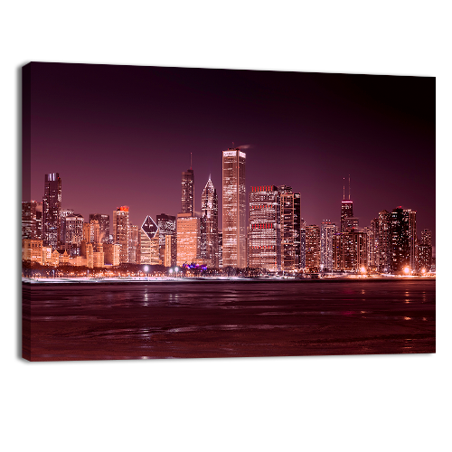 Frozen Lake Michigan at Night