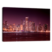 Frozen Lake Michigan at Night