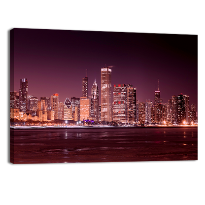 Frozen Lake Michigan at Night