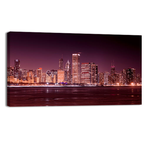 Frozen Lake Michigan at Night