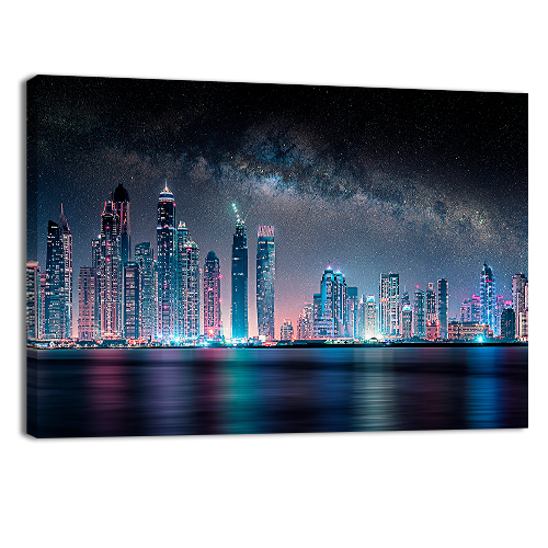 Dubai City Under the Milky Way