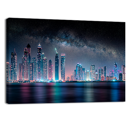 Dubai City Under the Milky Way