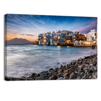 Little Venice after sunset in Mykonos