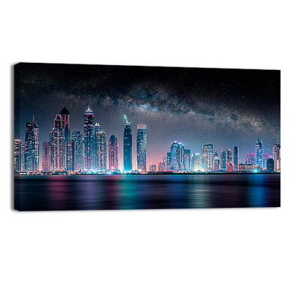 Dubai City Under the Milky Way