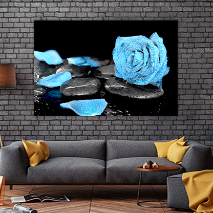Blue Rose and Black Stones