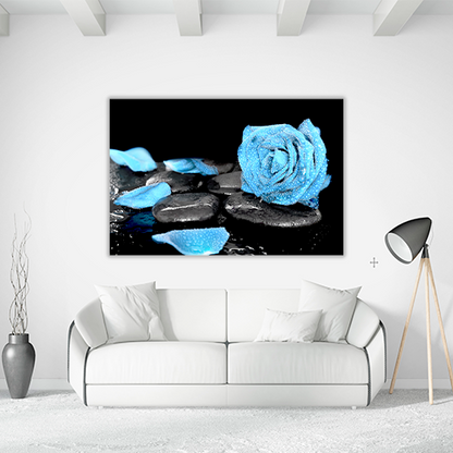 Blue Rose and Black Stones