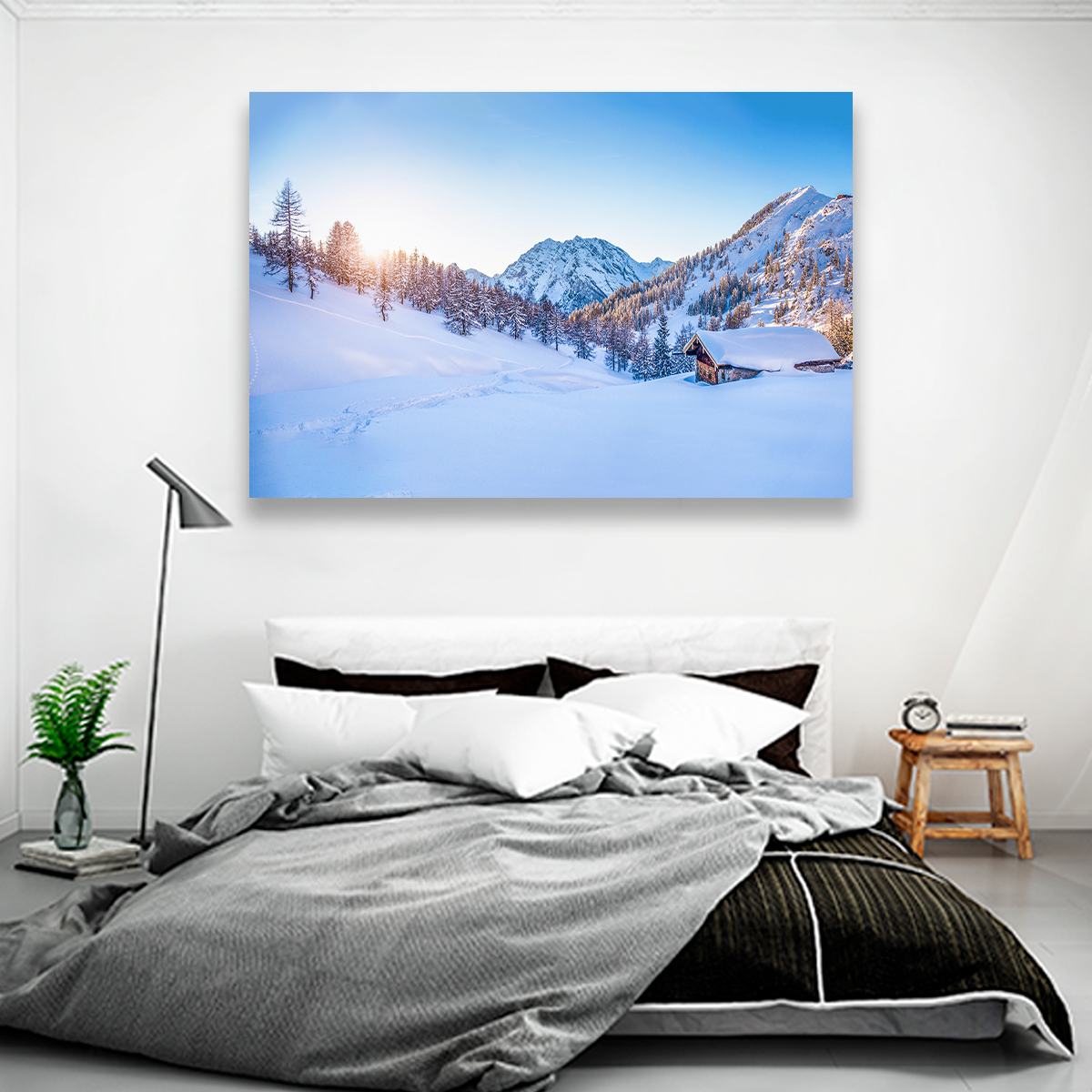 Montañas Cabaña Y Nieve