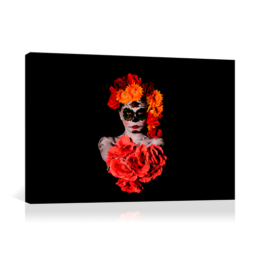 Catrina con flores rojas